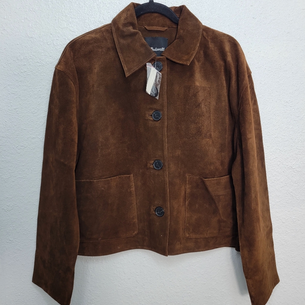 Madewell Boxy-Crop Jacket in Suede **Flawed NWT Espresso - Picture 3 of 9